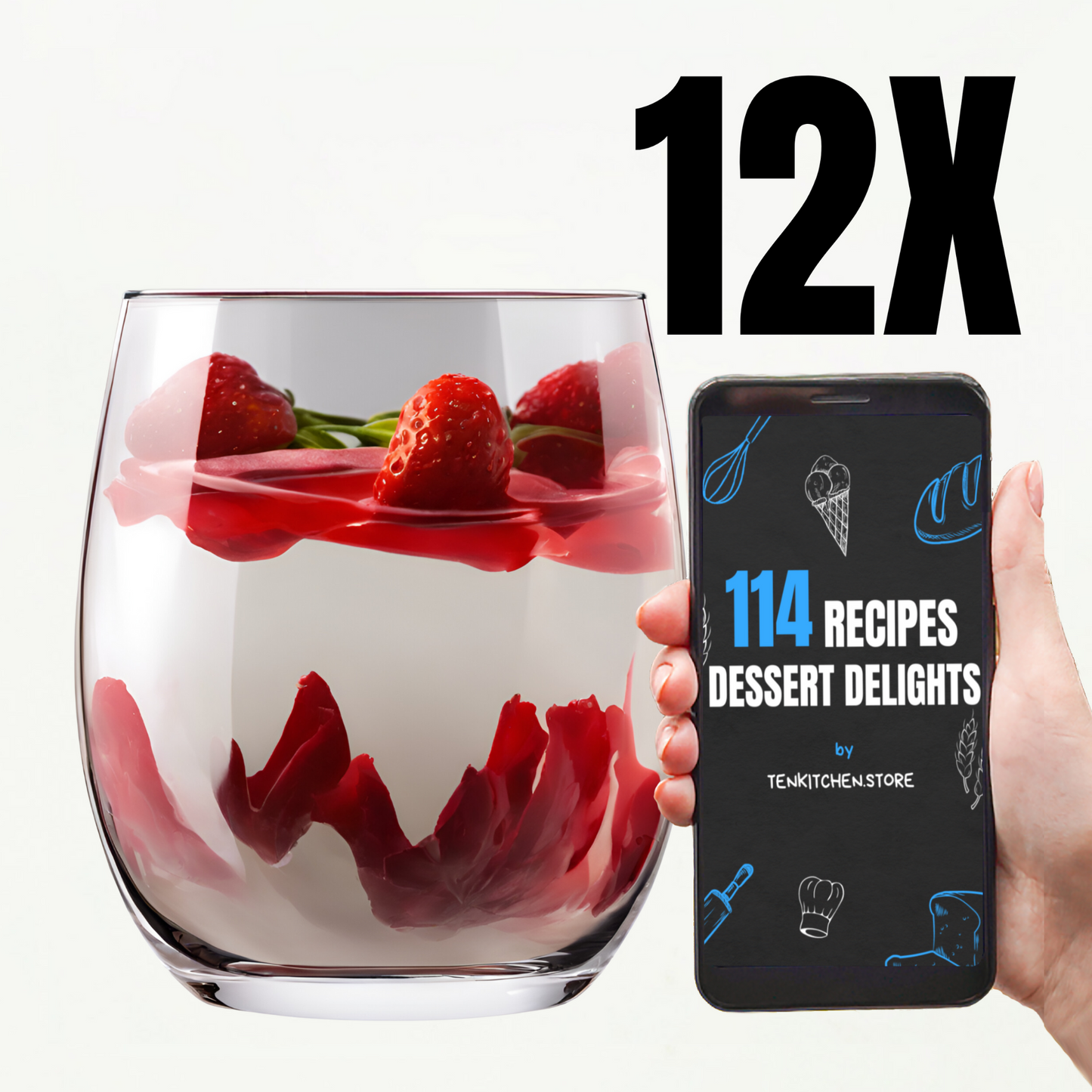 TEN® IJsglazen Kristalglas 390ml + 114 Recepten toetje zelf maken