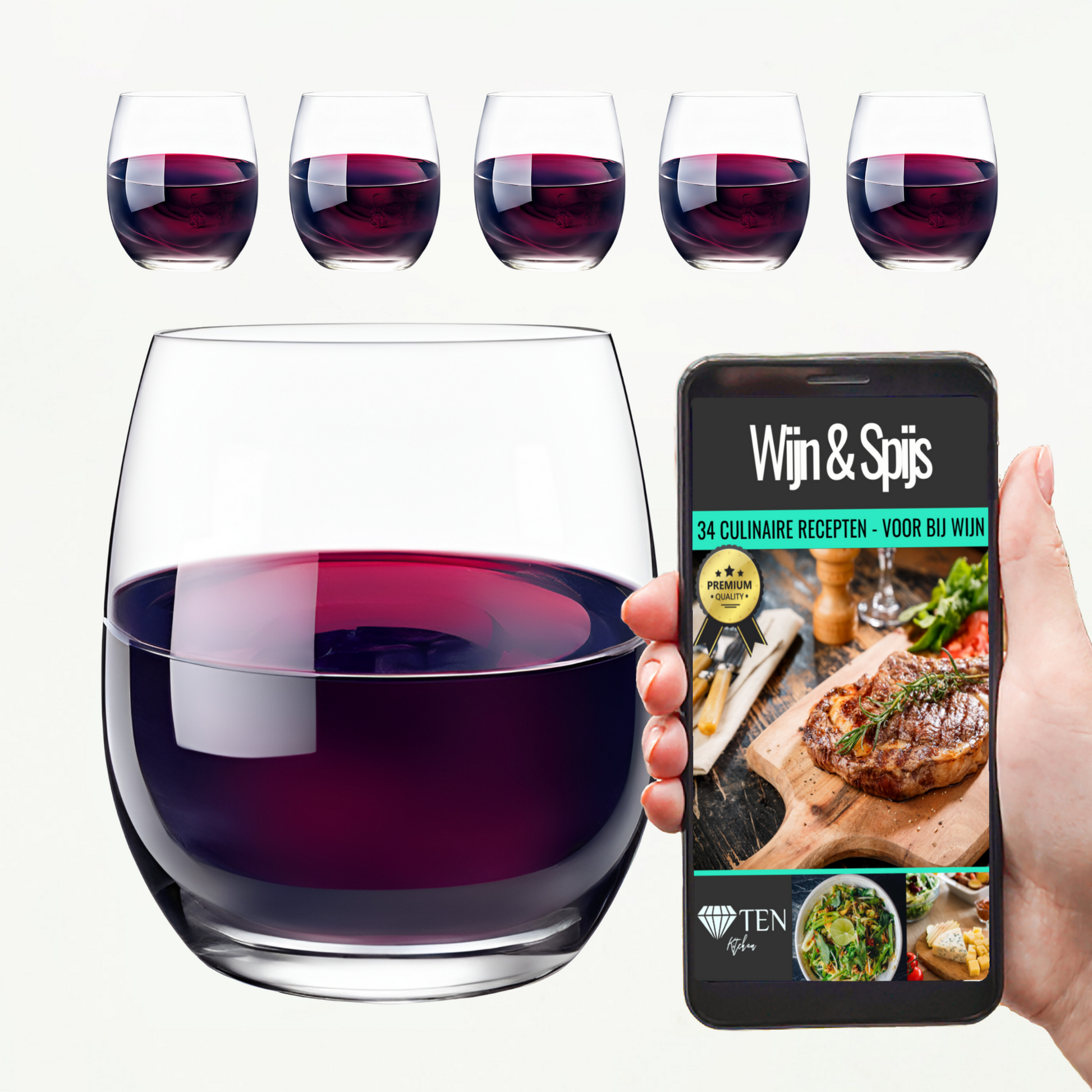 TEN® - Wijnglas zonder Voet 390ML - Wijn Drinken - Tenkitchen.store