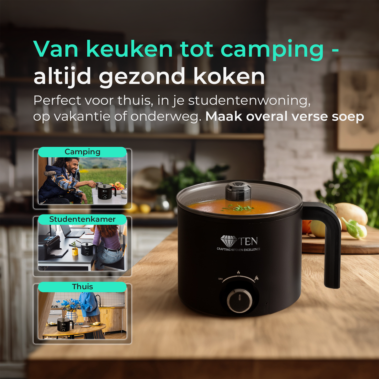TEN® - Mini Soepmaker/Hotpot 1.8L -200W/600W