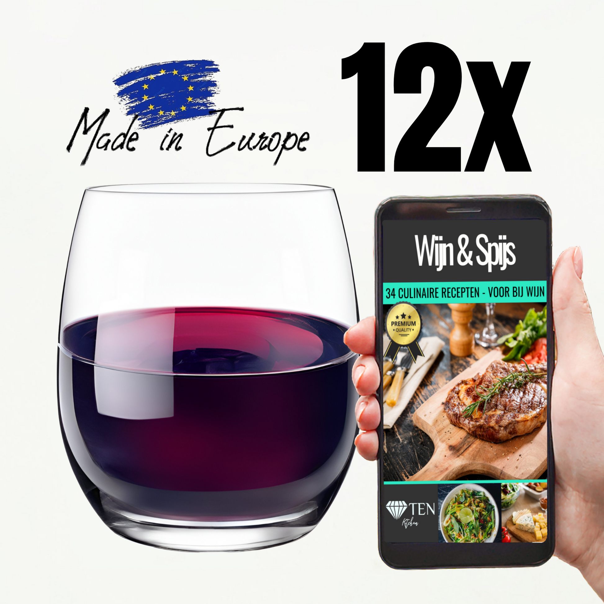 TEN® - Wijnglas zonder Voet 390ML - Wijn Drinken - Tenkitchen.store