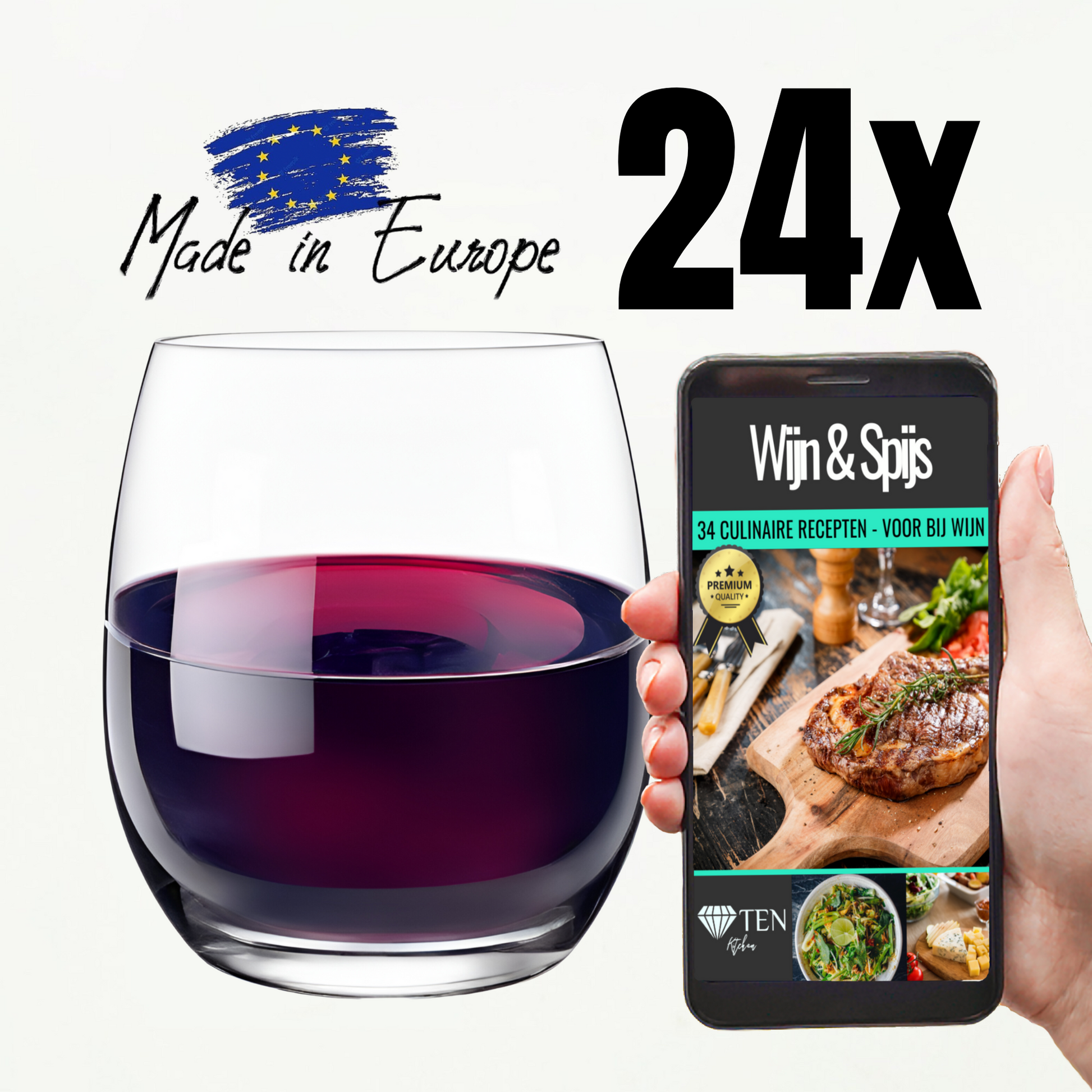 TEN® - Wijnglas zonder Voet 390ML - Wijn Drinken - Tenkitchen.store