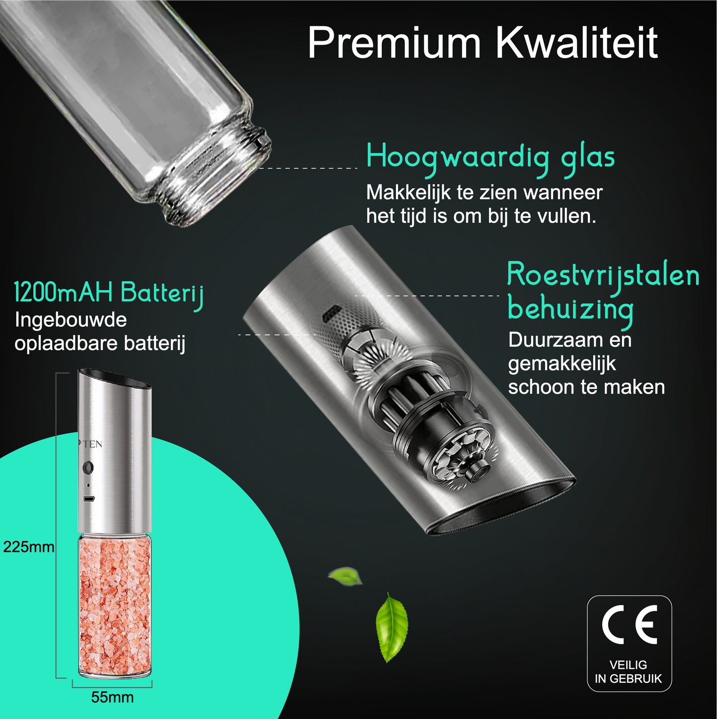 TEN® - Peper & Zoutmolens - Oplaadbaar Inclusief USB kabel - Tenkitchen.store