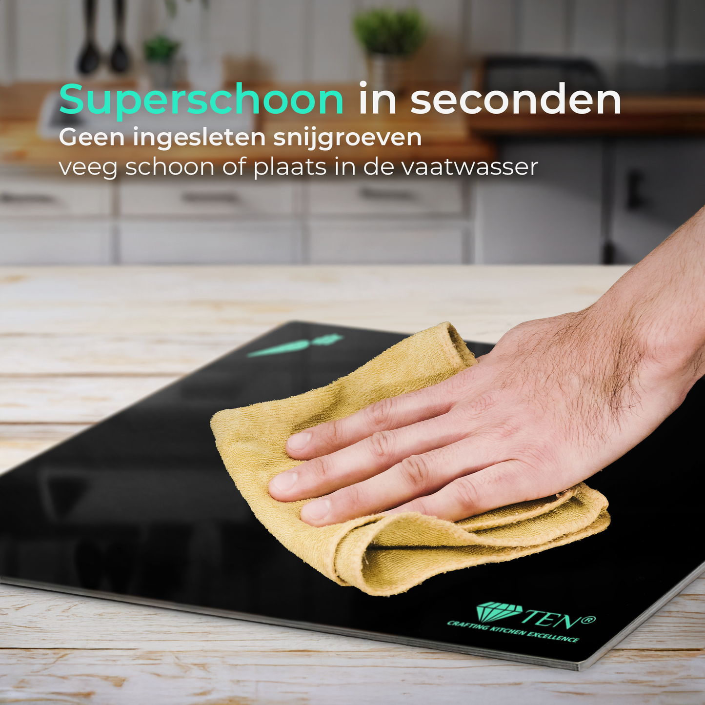 TEN® - Glazen Snijplankenset met Houder - MICROPLASTIC Vrij - 20x30cm Zwart