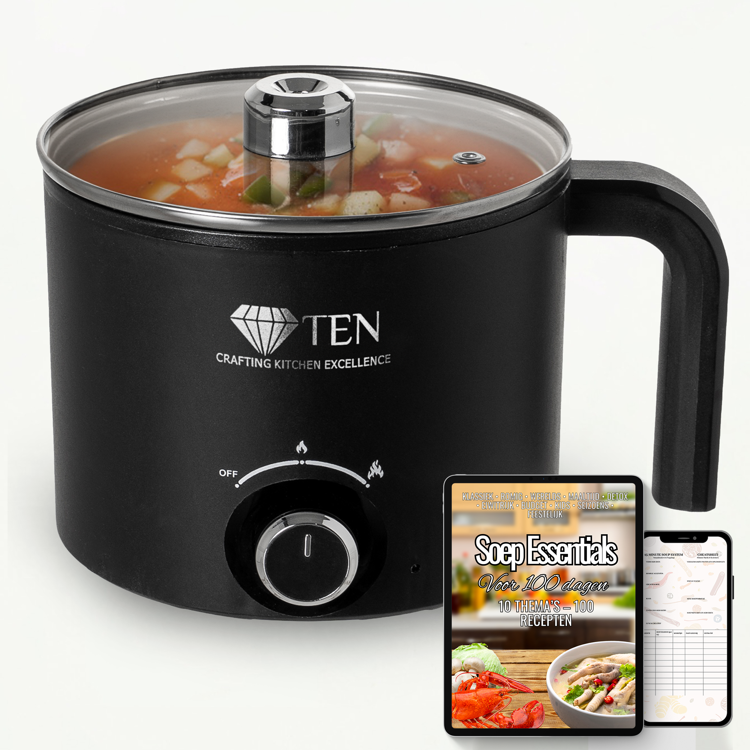 TEN® - Mini Soepmaker/Hotpot 1.8L -200W/600W