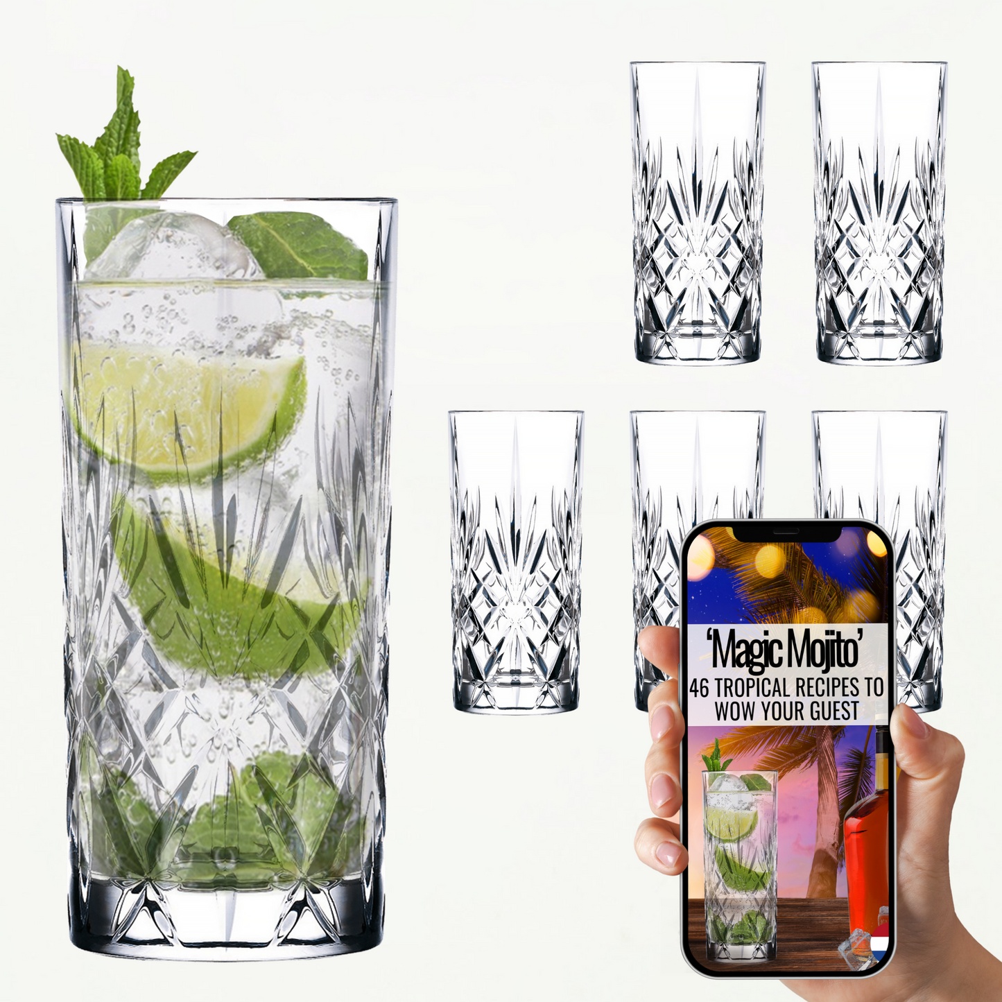 TEN® Mojito glazen 360ml - 6 Stuks + 46 MOJITO RECEPTEN - Tenkitchen.store