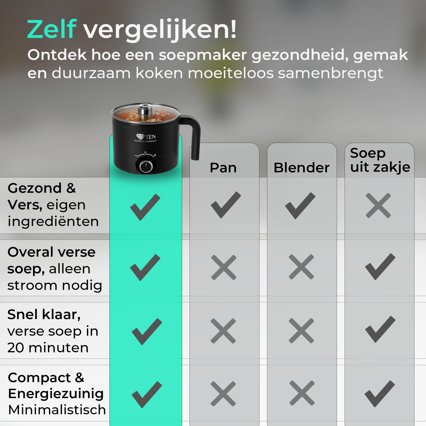 TEN® - Mini Soepmaker/Hotpot 1.8L -200W/600W