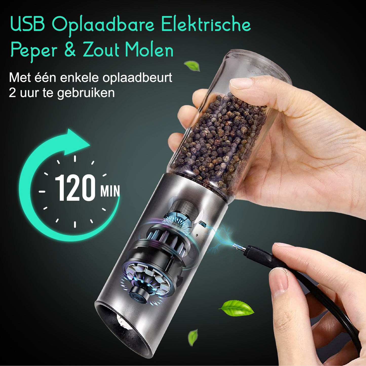 TEN® - Peper & Zoutmolens - Oplaadbaar Inclusief USB kabel - Tenkitchen.store