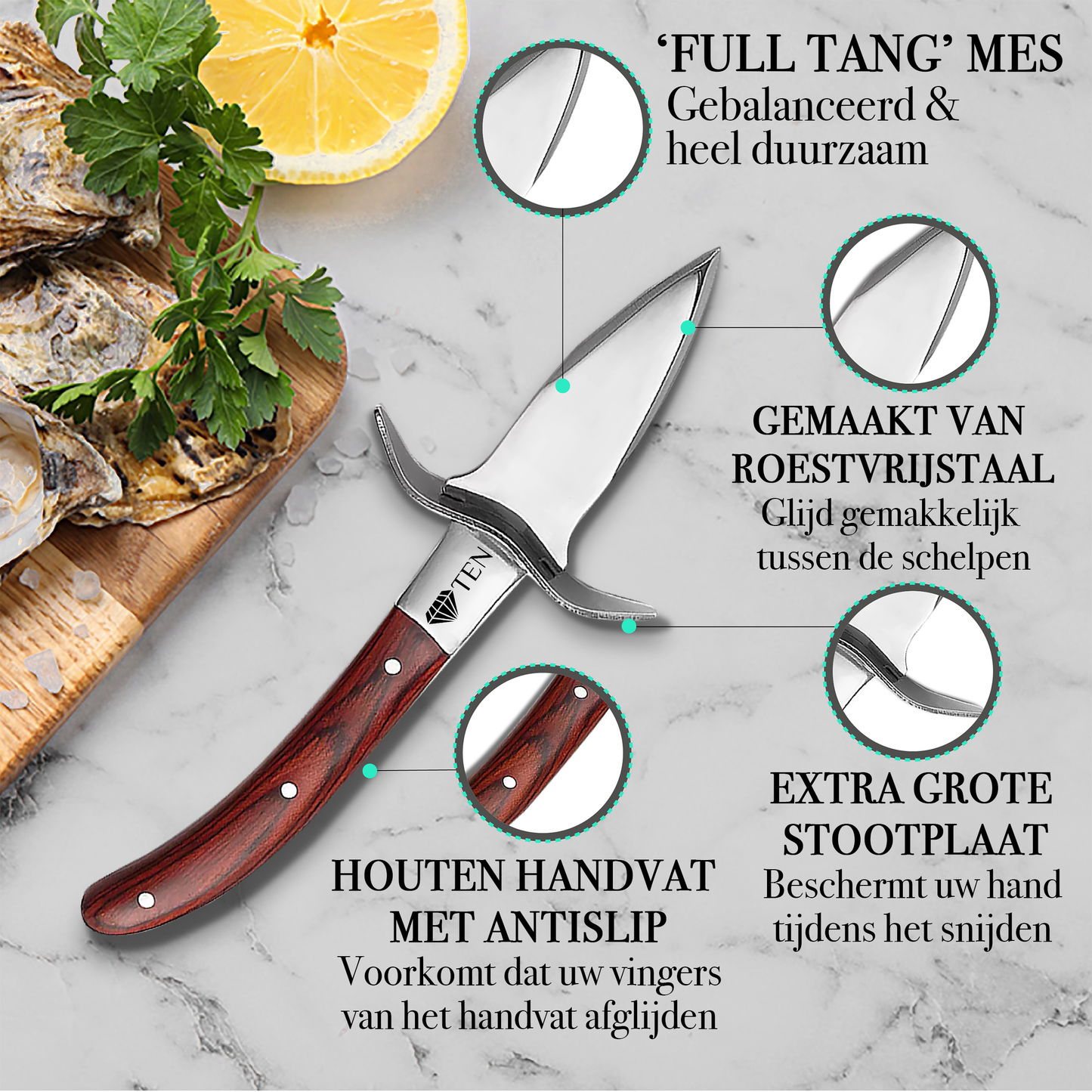 TEN® Oestermes Bruin - Perfect voor Oesters Openen
