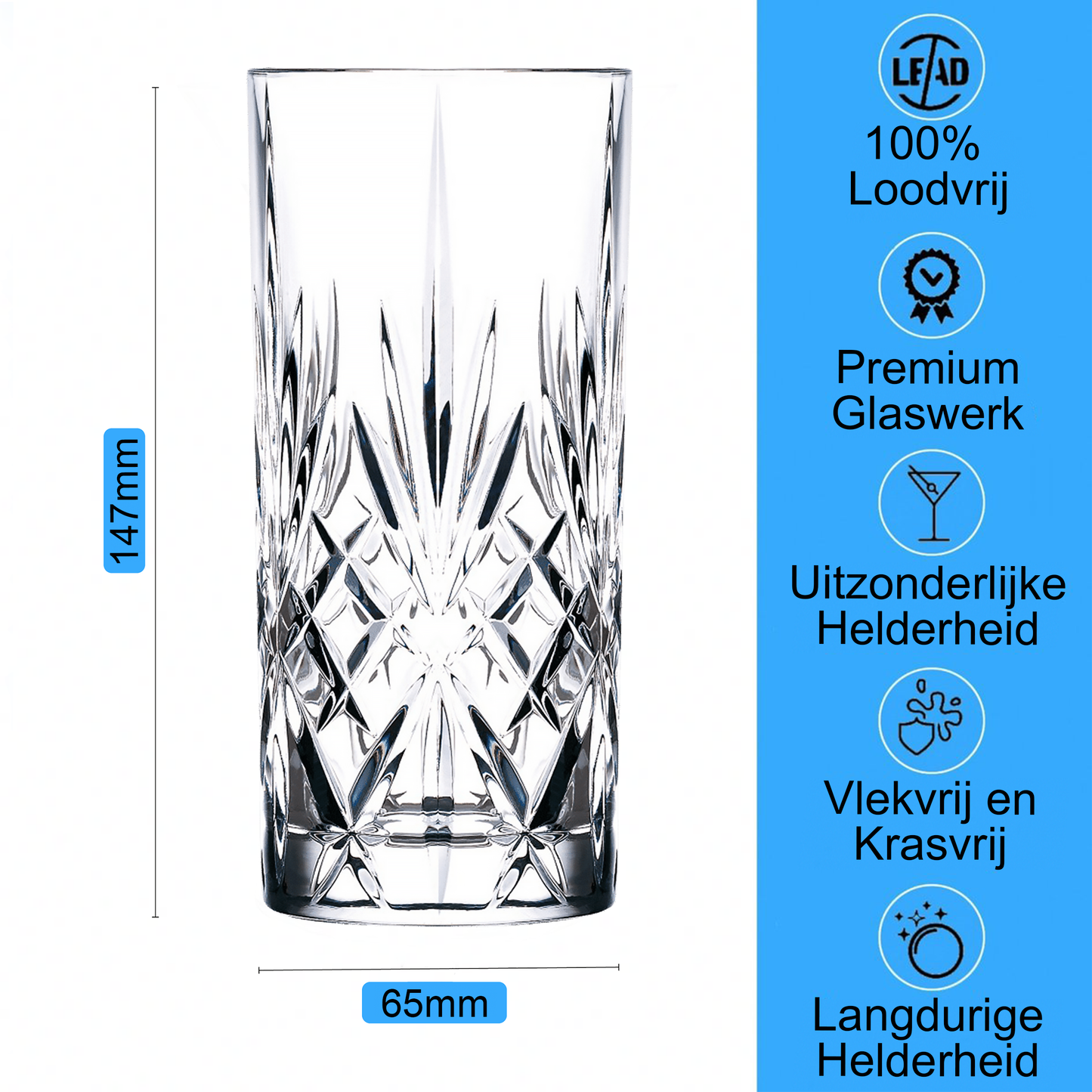 TEN® Longdrinkglas 360ml + 112 COCKTAILRECEPTEN - Timeless Glazen - Tenkitchen.store