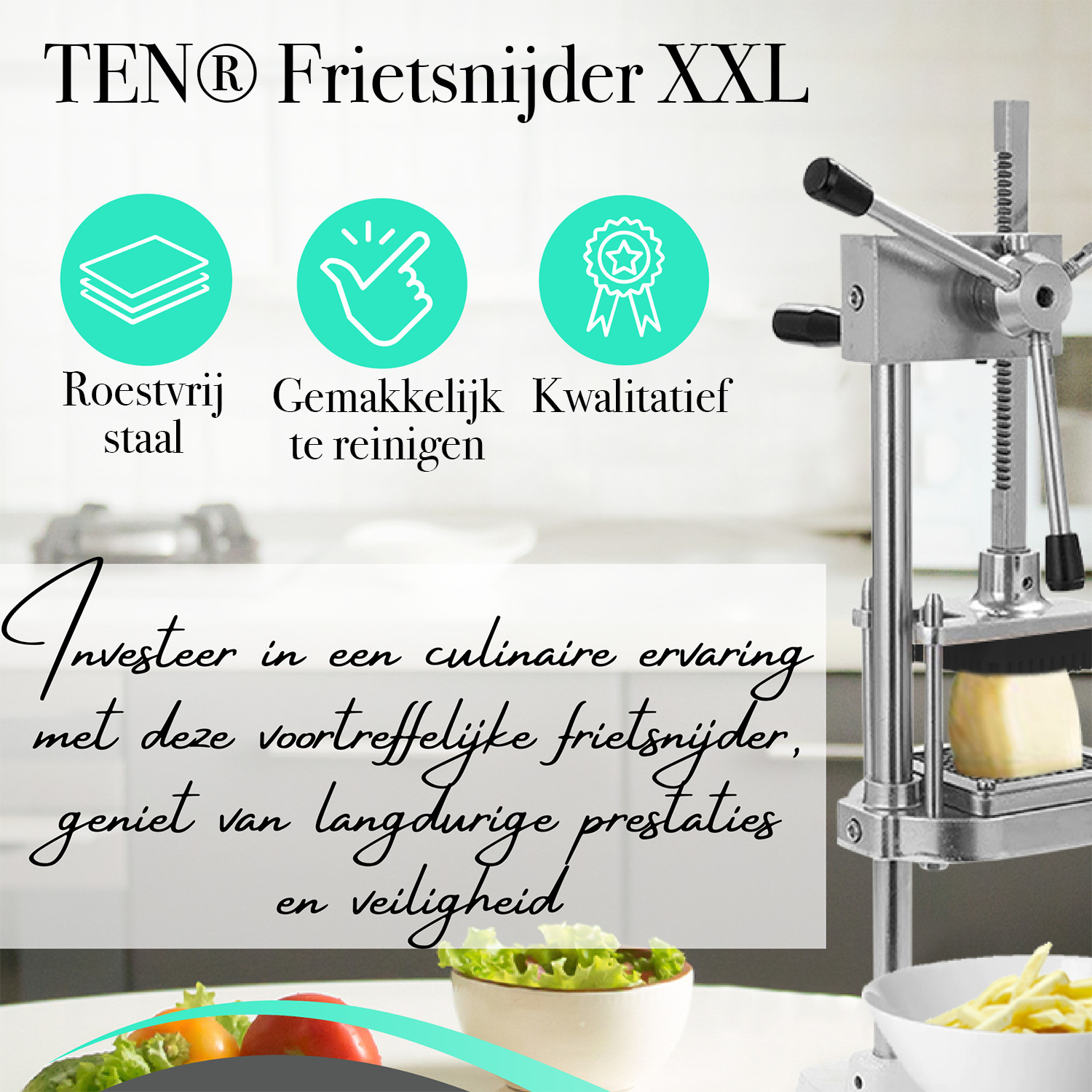 TEN® - Frietsnijder XXL - Frites zelf bakken - RVS - Tenkitchen.store