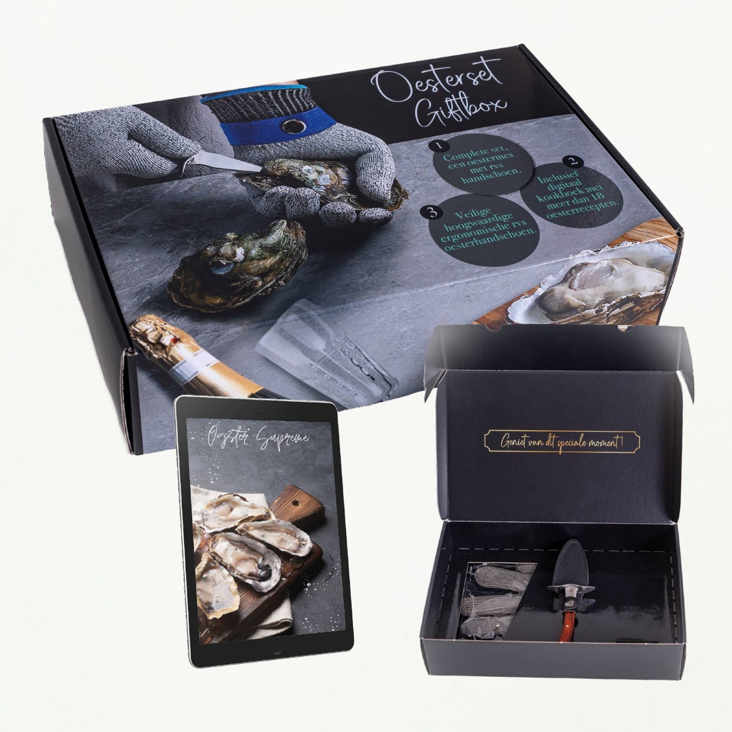 TEN® - Geschenkset Oestermes Bruin + RVS Oesterhandschoen