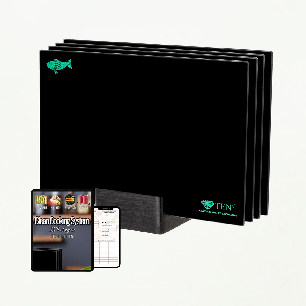 TEN® - Glazen Snijplankenset met Houder - Smart prep - Tenkitchen.store