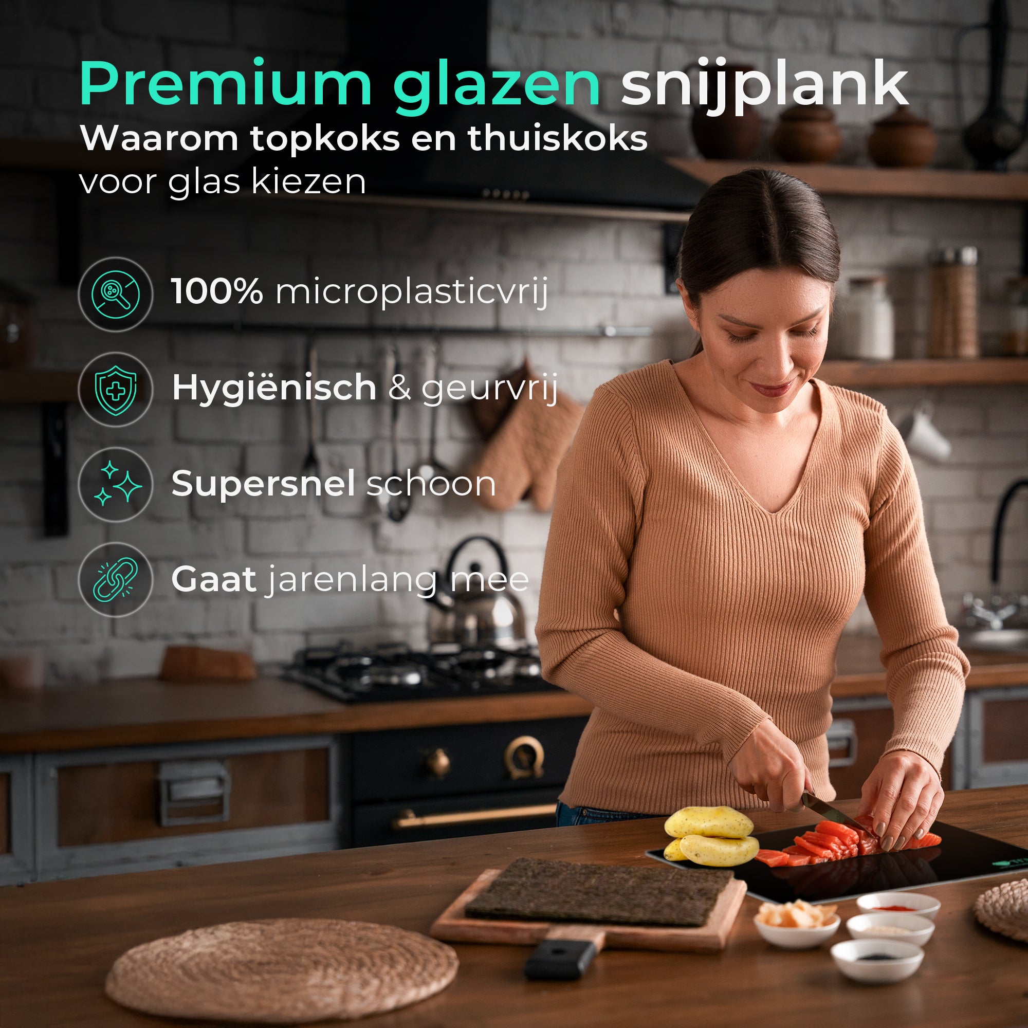 TEN® - Glazen Snijplankenset met Houder - Chef's set