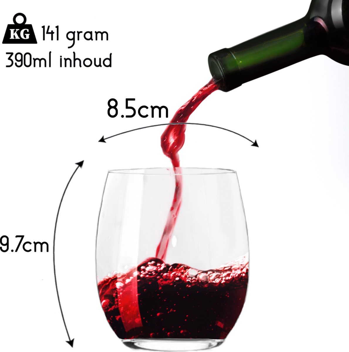 TEN® Wijnglas zonder Voet 390ml - 24 stuks