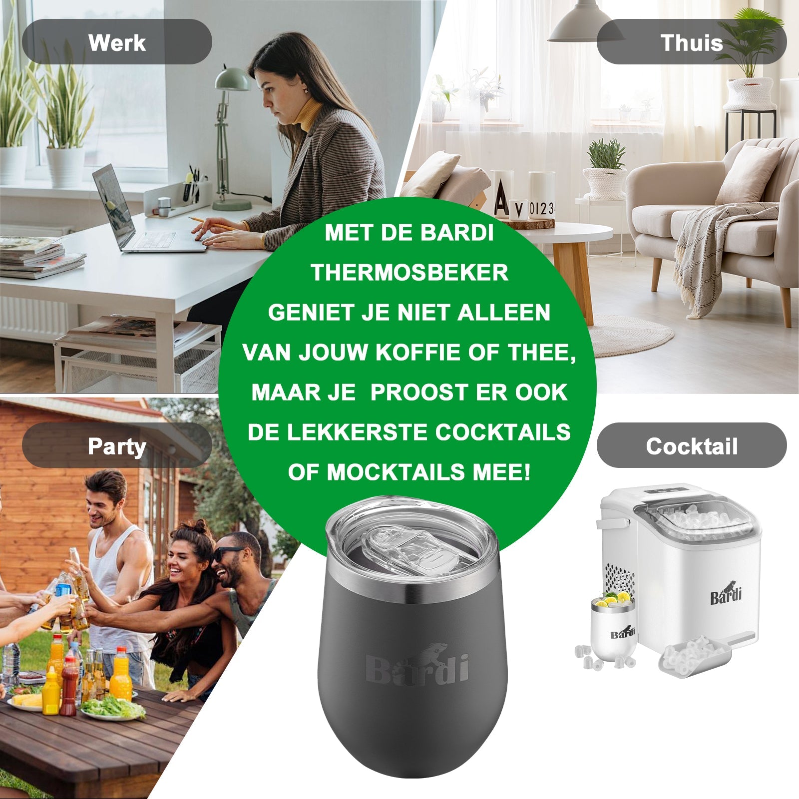 Bardi Thermosbekers 0,3L RVS grijs set -  incl. deksels - dubbelwandig