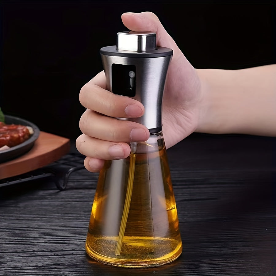 304 Roestvrij Staal & Glas Olie Spuitfles - Grote Capaciteit Gedrukte Spuit voor Keuken, BBQ, Grillen - BPA-Vrij, Driehoeksontwerp, Perfect voor Olijf- en Barbekouolie - Eid Al-Adha Mubarak Cadeau Idee, Keukenaccessoire | Strak Accessoire | Bpa-vrij Mater