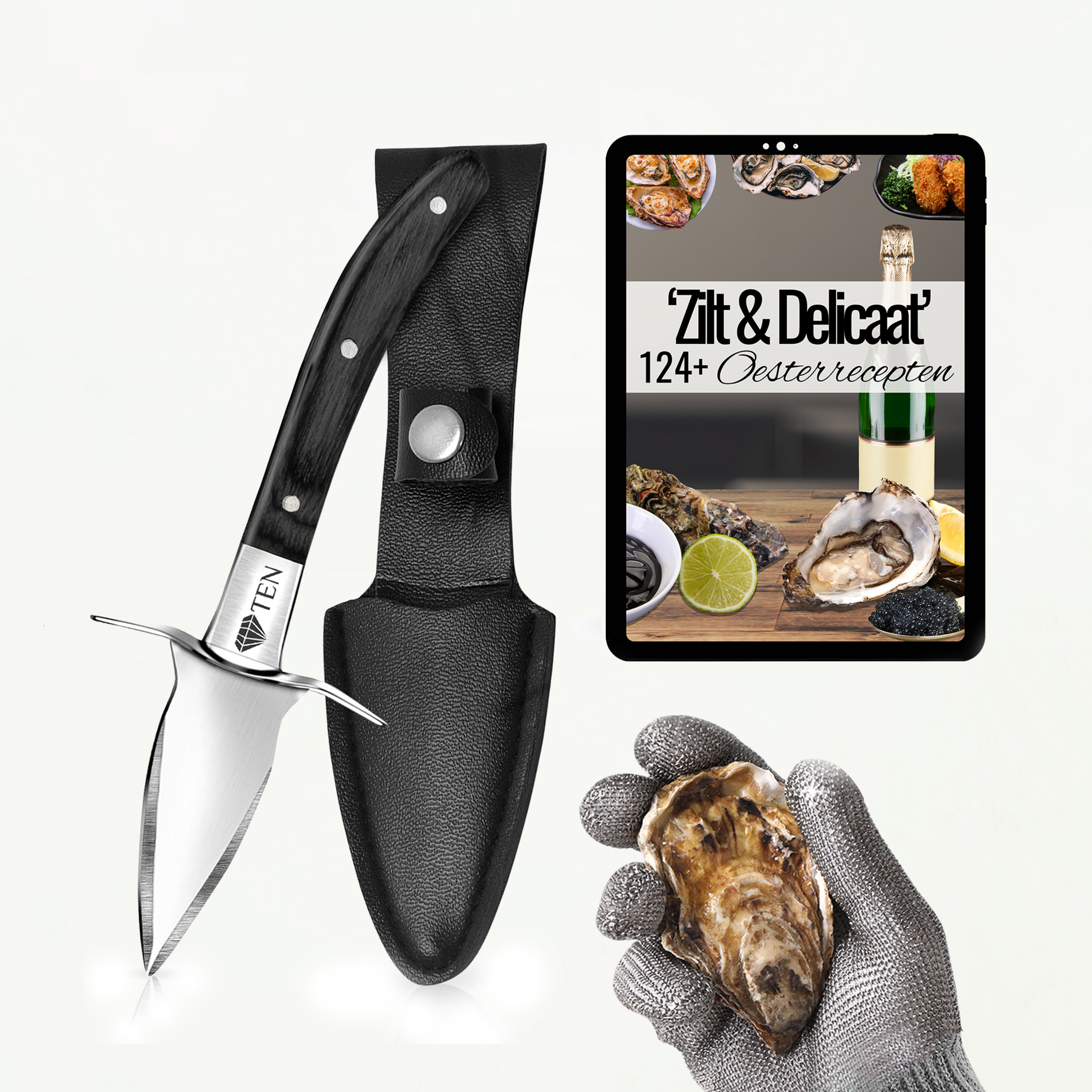 TEN® Oestermes Zwart - Perfect voor Oester Openen - Tenkitchen.store