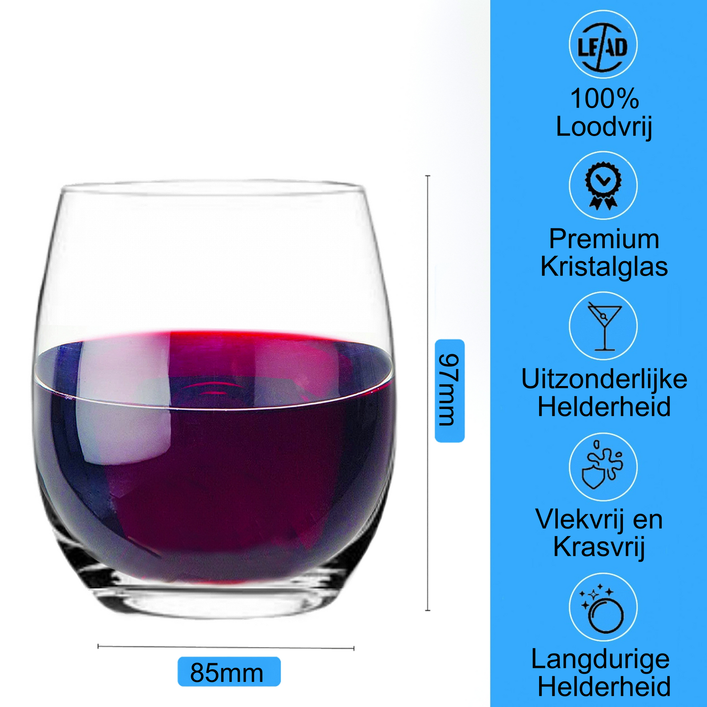 TEN® Wijnglas zonder Voet 390ml - 24 stuks