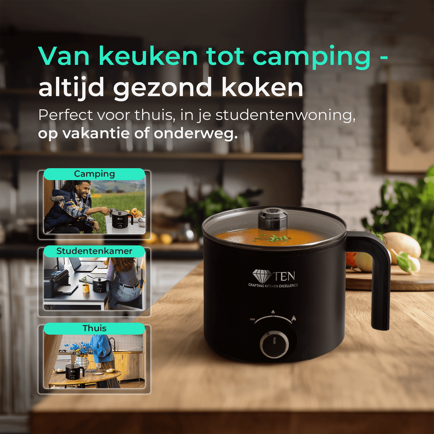 TEN® - Multicooker 1.8L – Elektrische Pan Rijstkoker met Stomer – 200W/600W – Multicookers Rijstkoker klein