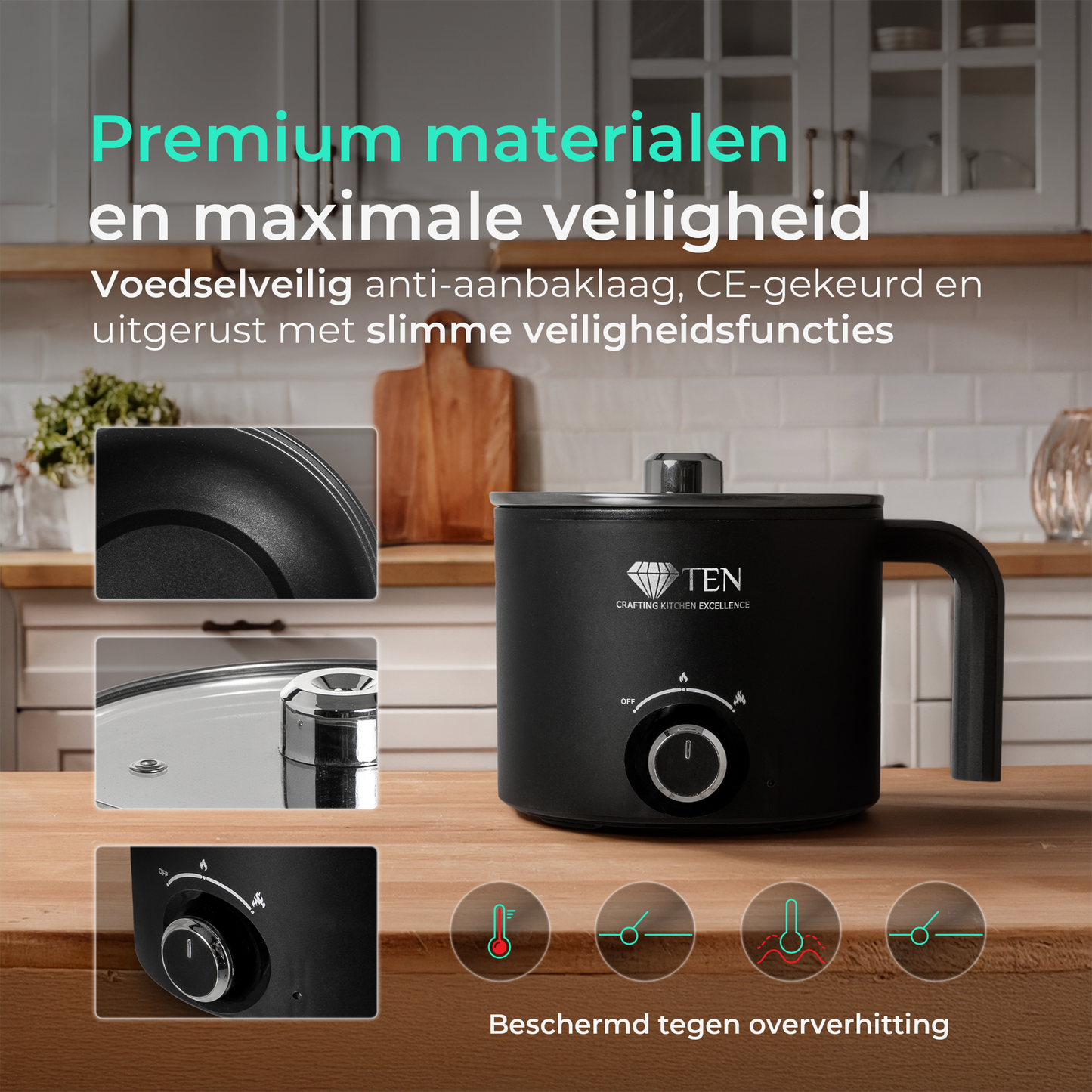 TEN® - Multicooker 1.8L – Elektrische Pan Rijstkoker met Stomer – 200W/600W – Multicookers Rijstkoker klein