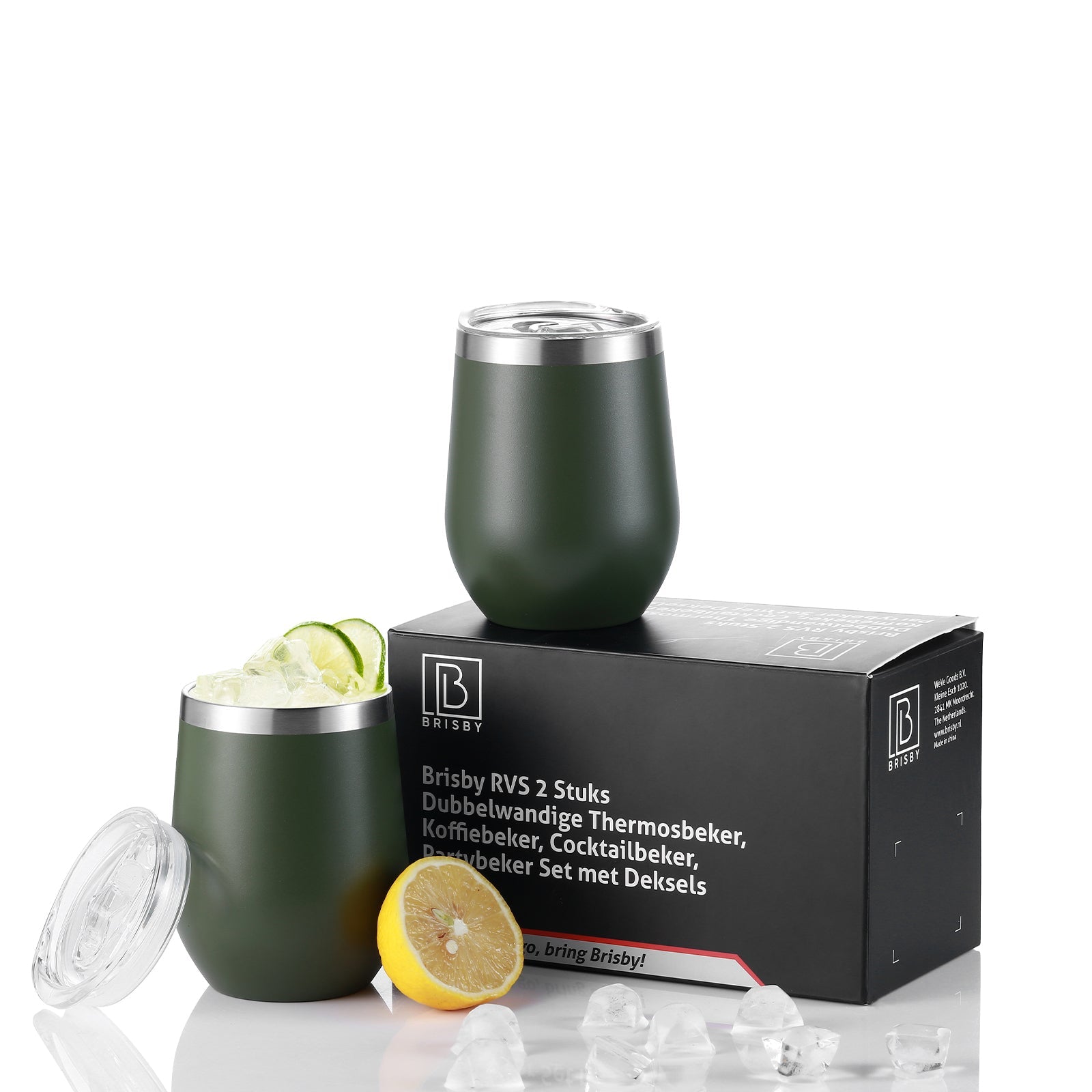 Bardi Thermosbekers 0,3L RVS groen set -  incl. deksels - dubbelwandig