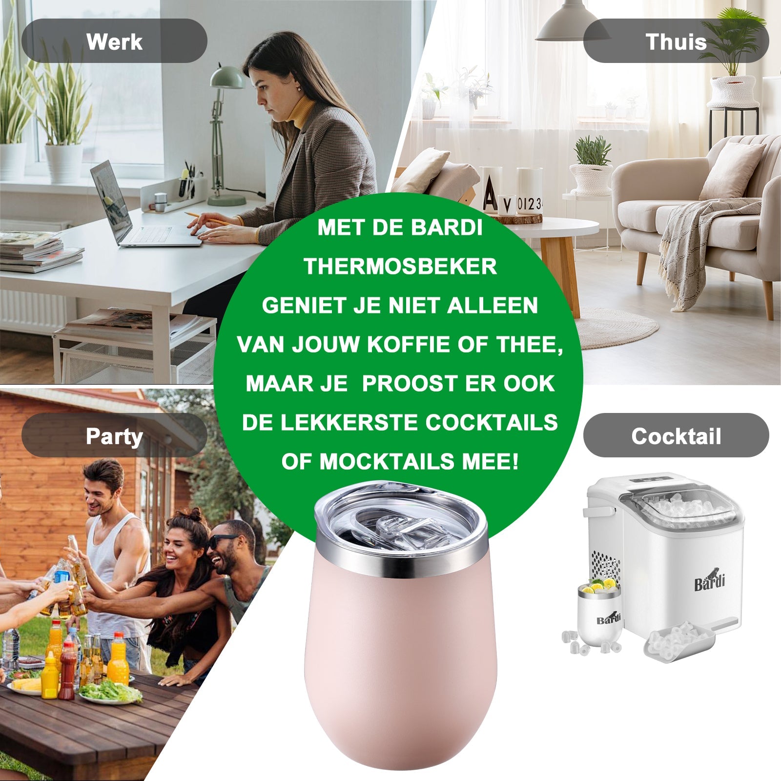 Bardi Thermosbekers 0,3L RVS roze set -  incl. deksels - dubbelwandig