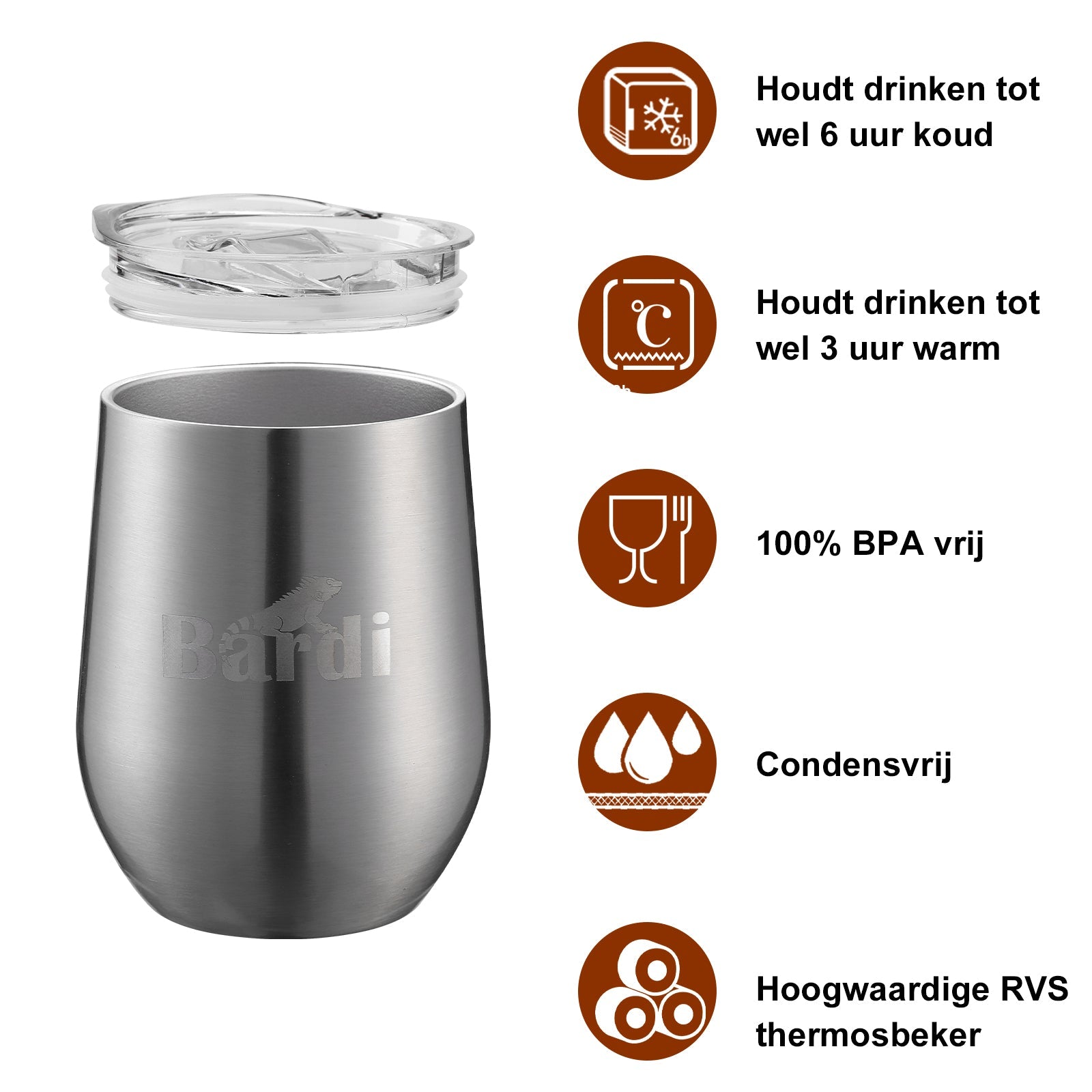 Bardi Thermosbekers 0,3L RVS set -  incl. deksels - dubbelwandig