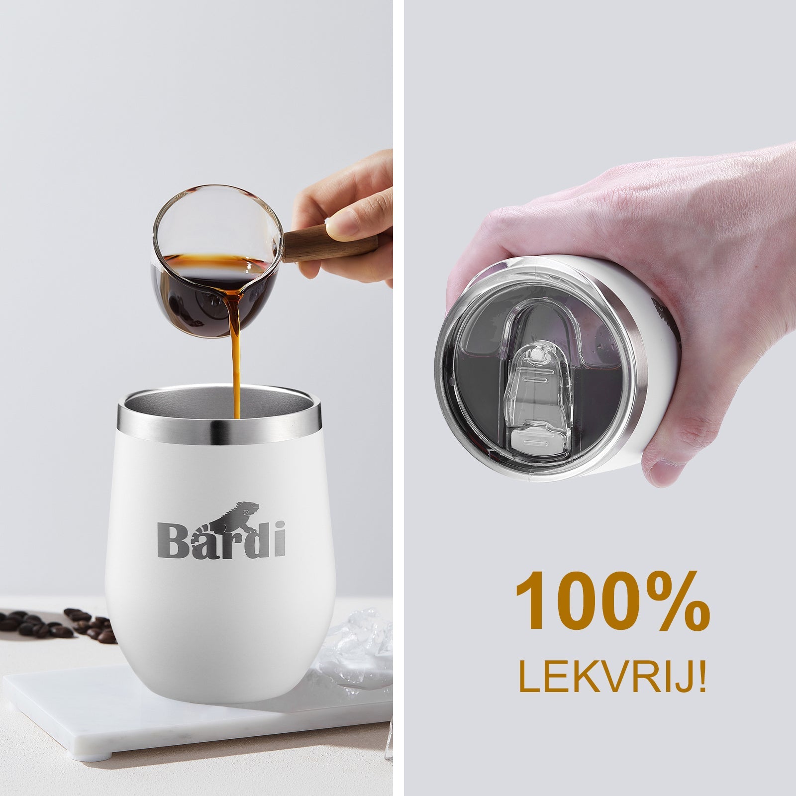 Bardi Thermosbekers 0,3L RVS wit set -  incl. deksels - dubbelwandig