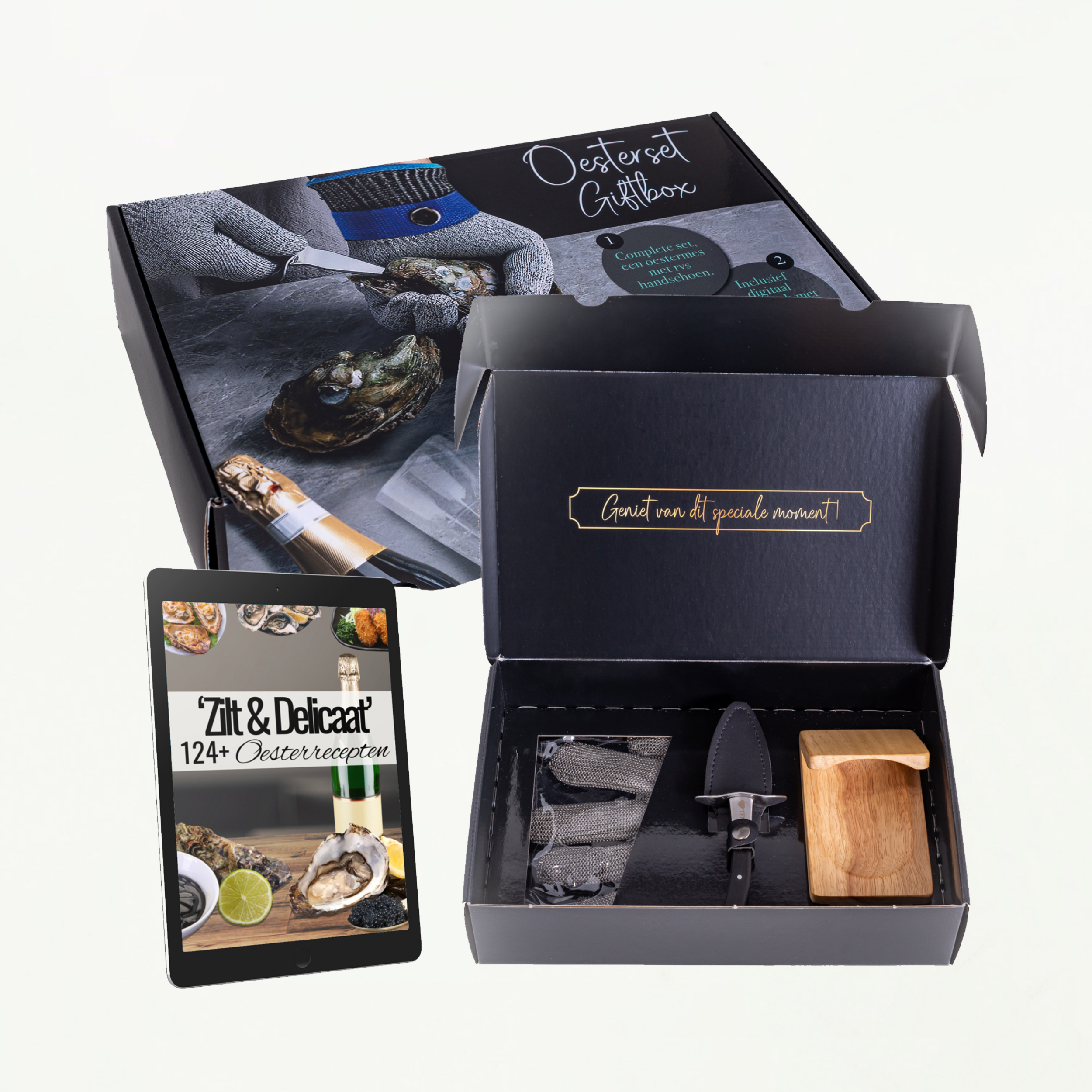 TEN® Giftbox Zwart - Oestermes & Handschoen + Oesterhouder - Tenkitchen.store