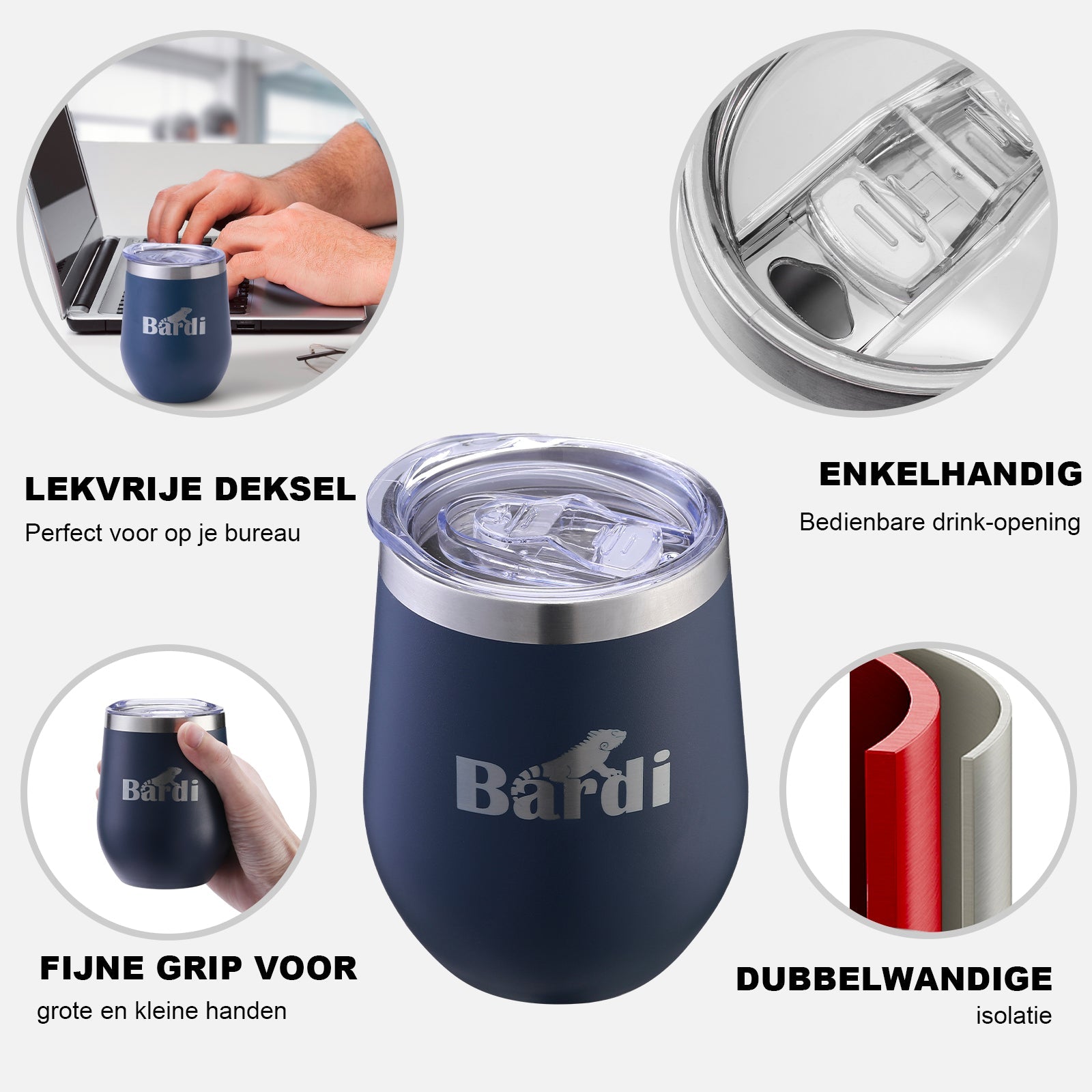 Bardi Thermosbekers 0,3L RVS blauw set -  incl. deksels - dubbelwandig