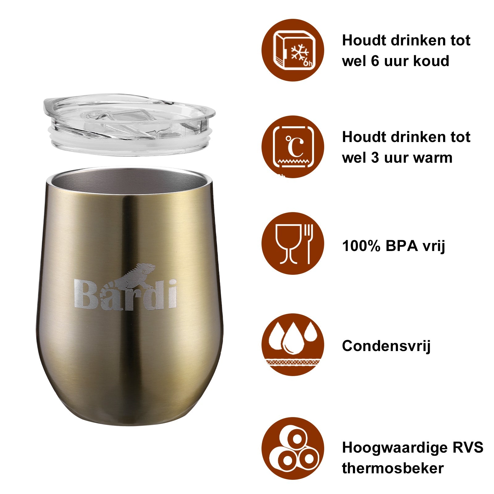 Bardi Thermosbekers 0,3L RVS goud set -  incl. deksels - dubbelwandig