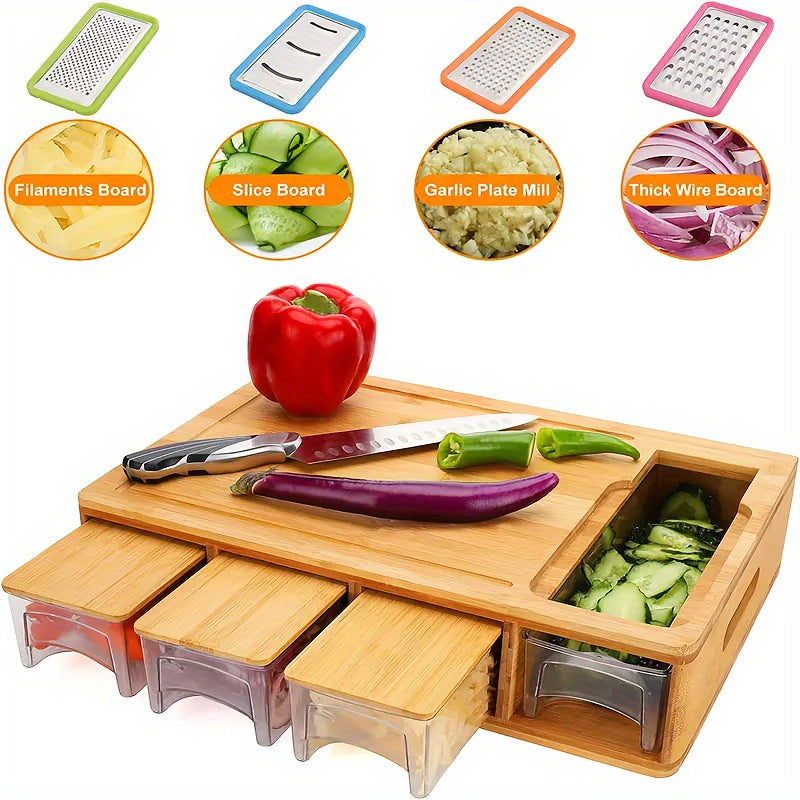 TEN® Bamboe Snijplank met Opbergtrays en Mesinzetstukken