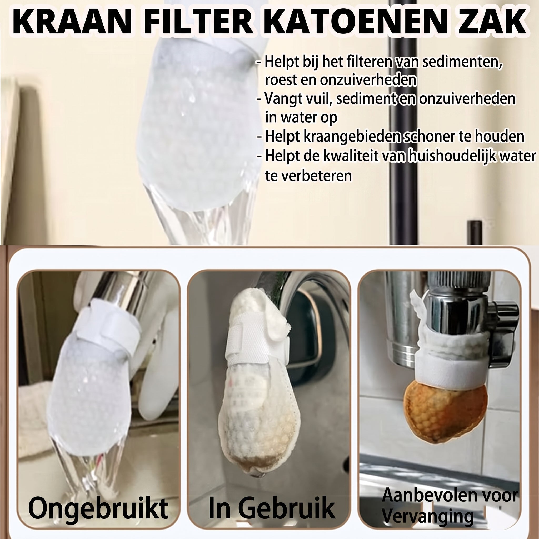 50 katoenen filterzakjes voor eenmalig gebruik, katoenen kraanfilterzakjes met 10 bevestigingsbandjes 💧 - Tenkitchen.store