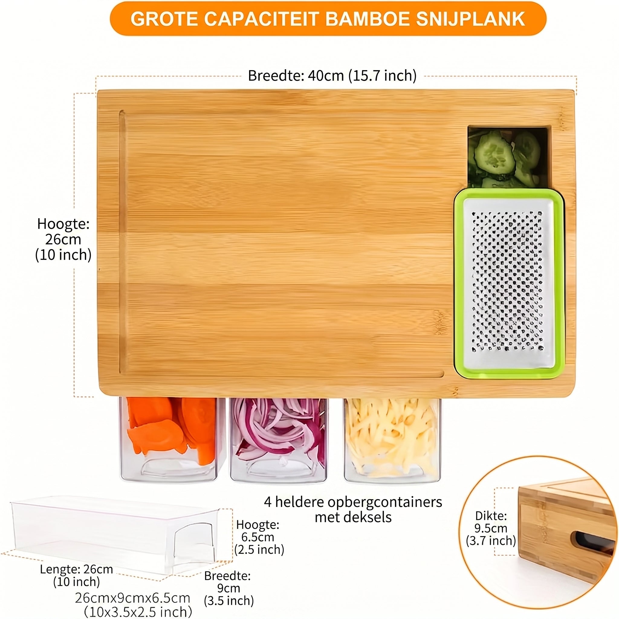 TEN® Bamboe Snijplank met Opbergtrays en Mesinzetstukken - Tenkitchen.store