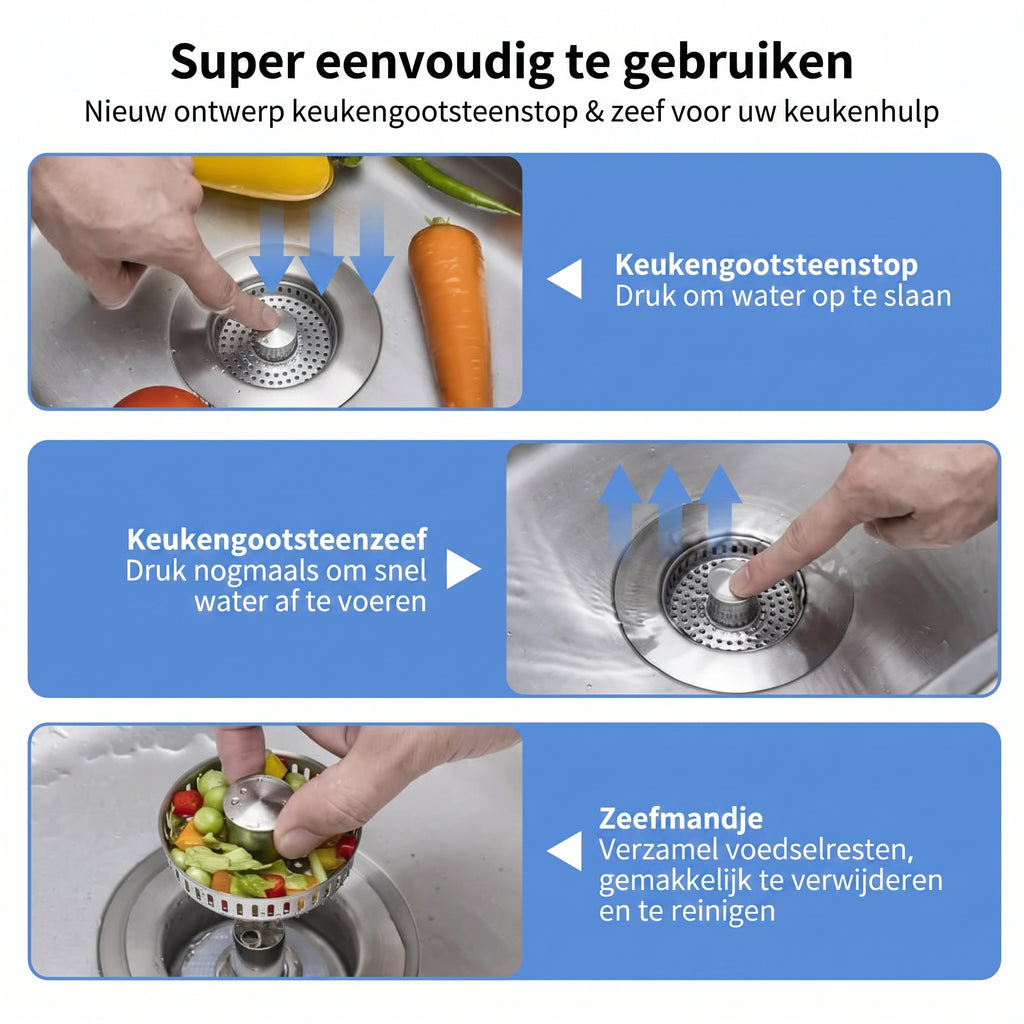 TEN®  3 in 1 Keuken Gootsteenafvoerzeef - Tenkitchen.store