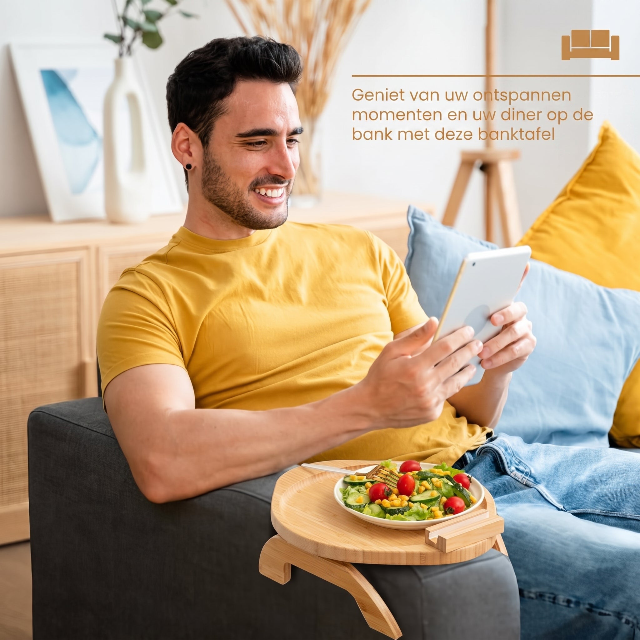TEN® Bankleuning Tafel Houten Sofa Bijzettafel Met Telefoonhouder - Tenkitchen.store