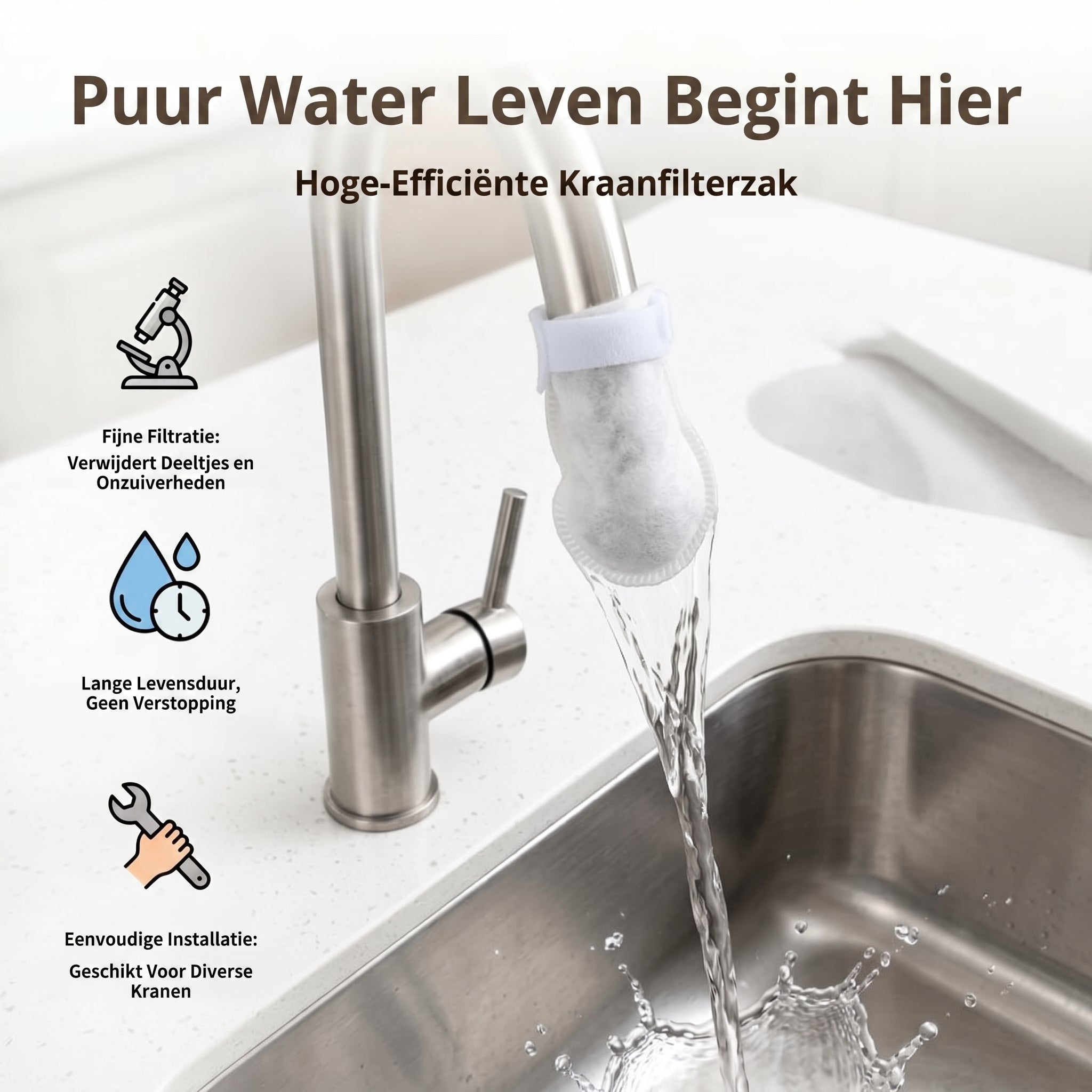 50 katoenen filterzakjes voor eenmalig gebruik, katoenen kraanfilterzakjes met 10 bevestigingsbandjes 💧 - Tenkitchen.store