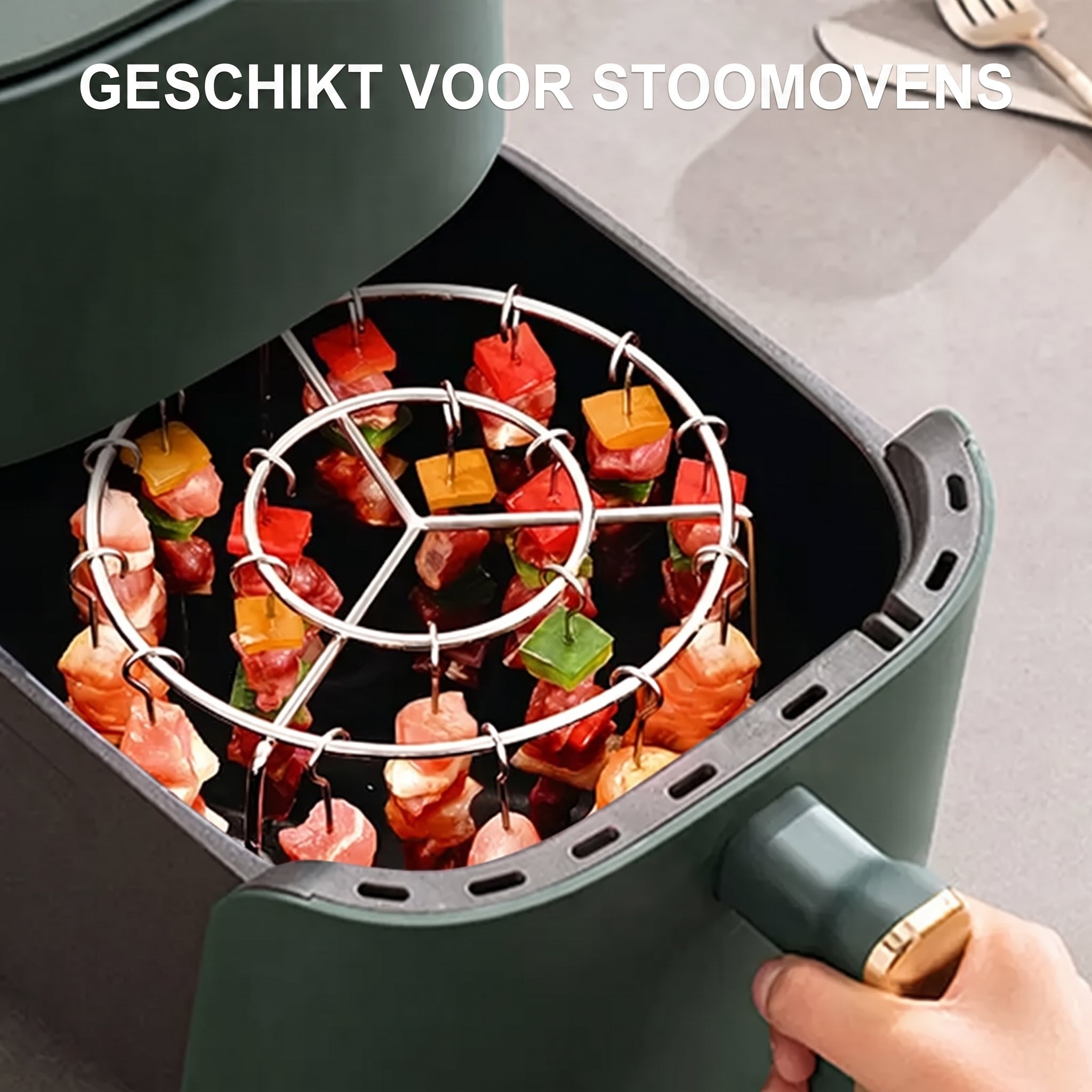 Airfryer spiesjesrek, ronde grill van roestvrij staal 🍢 - Tenkitchen.store