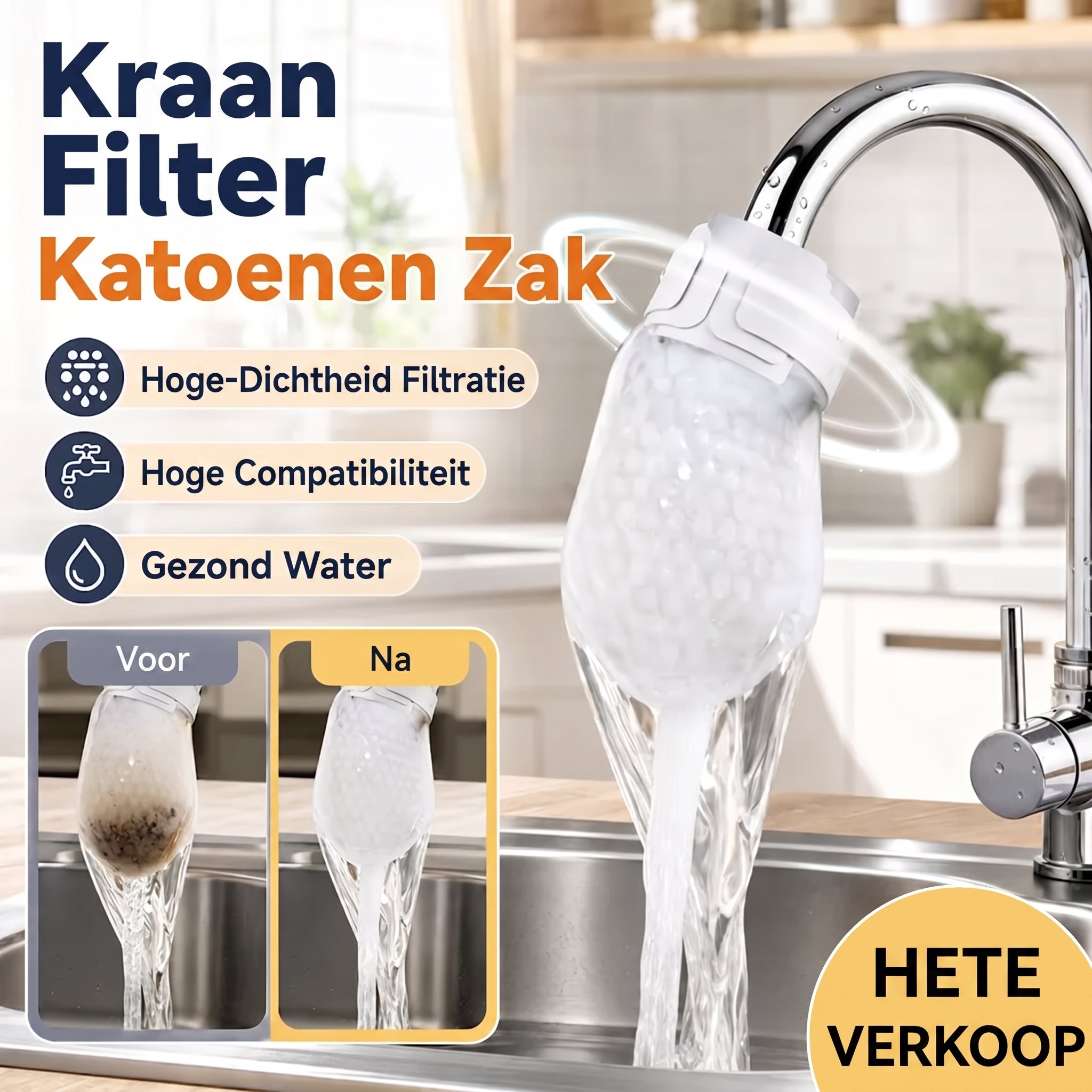 50 katoenen filterzakjes voor eenmalig gebruik, katoenen kraanfilterzakjes met 10 bevestigingsbandjes 💧 - Tenkitchen.store