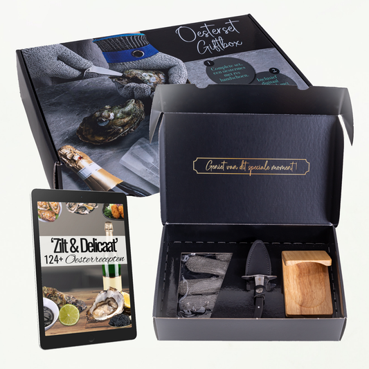 TEN® Giftbox Zwart - Oestermes & Handschoen + Oesterhouder