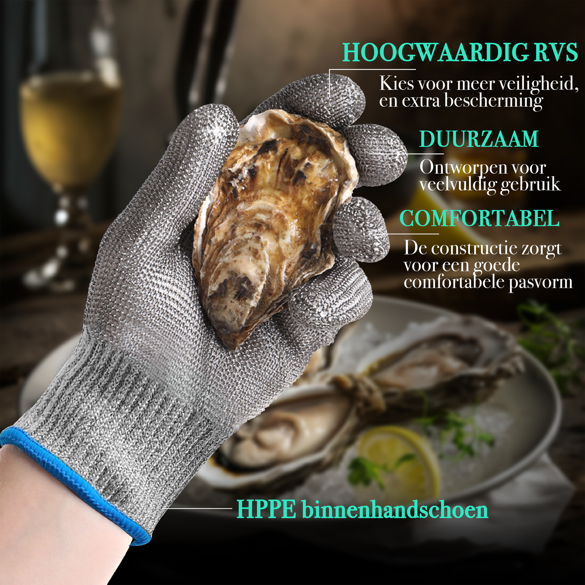 TEN® Giftbox Zwart - Oestermes & Handschoen + Oesterhouder - Tenkitchen.store