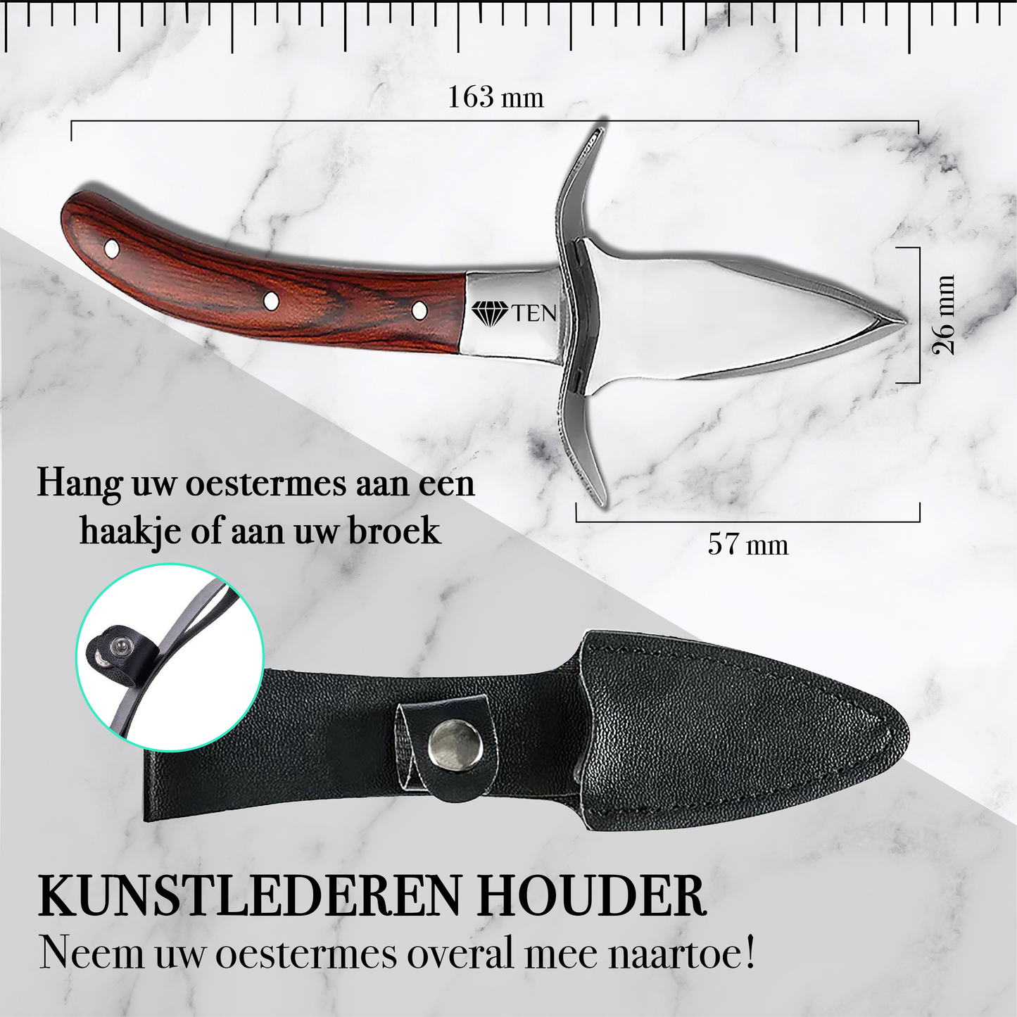 TEN® Giftbox Bruin - Oestermes & Handschoen + Oesterhouder - Tenkitchen.store