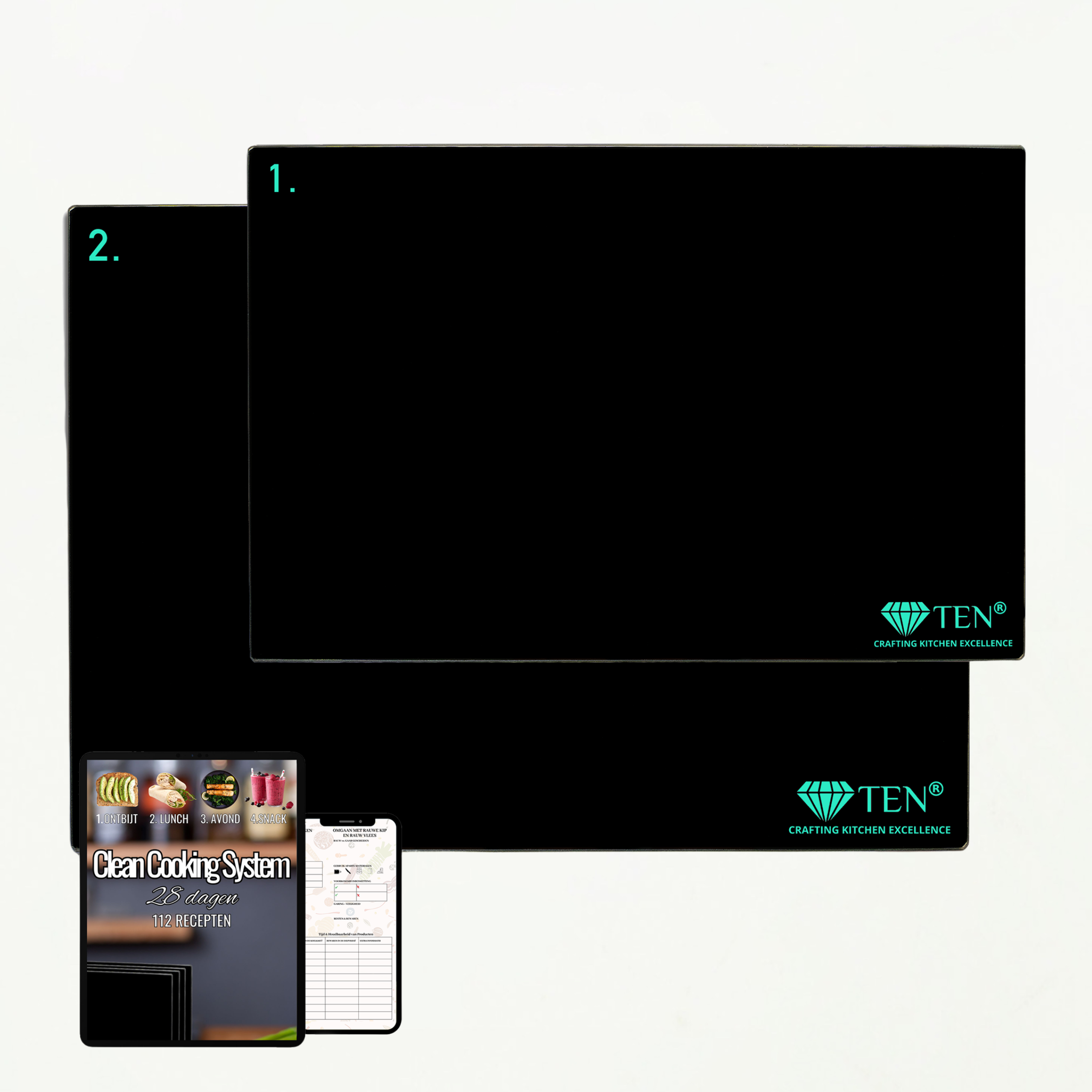 TEN® - Glazen Snijplankenset met Houder - Essential set - Tenkitchen.store