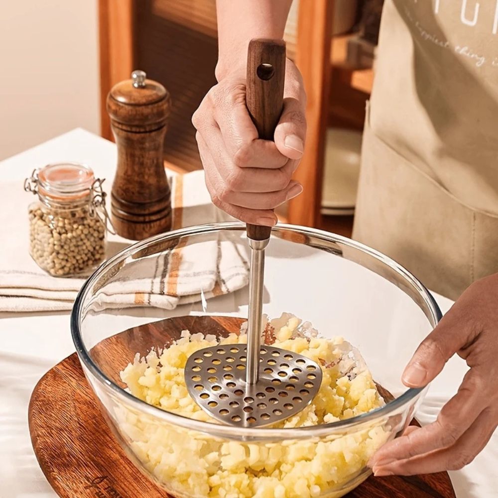 TEN® Aardappelstamper RVS 304 Met Houten Handvat