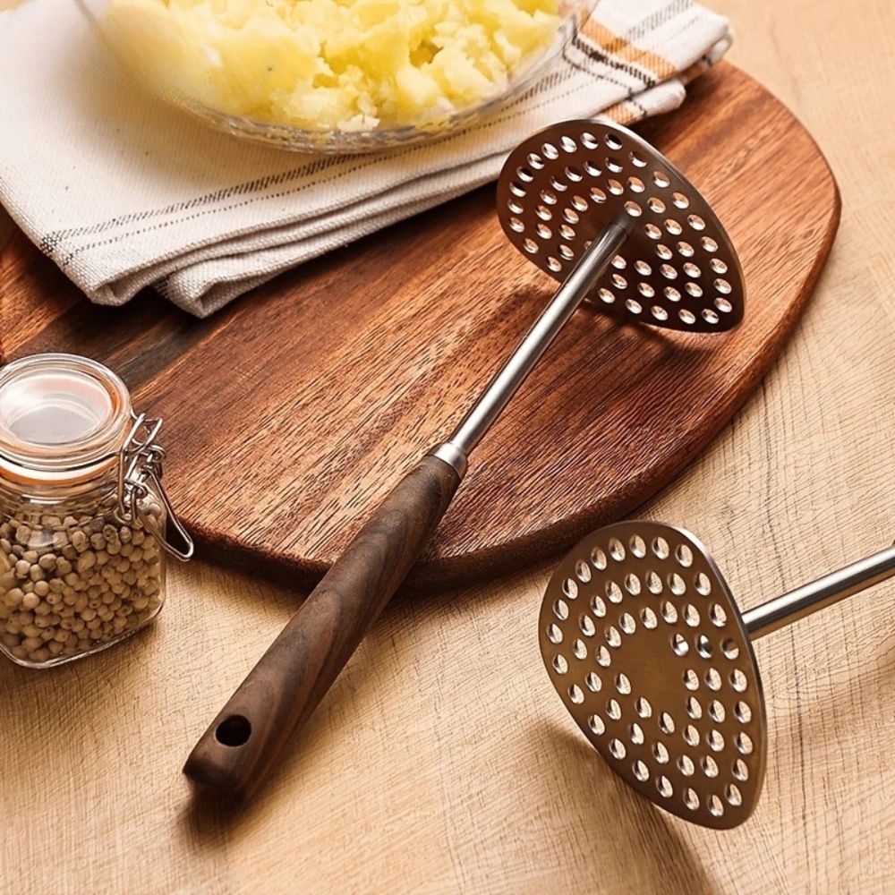 TEN® Aardappelstamper RVS 304 Met Houten Handvat