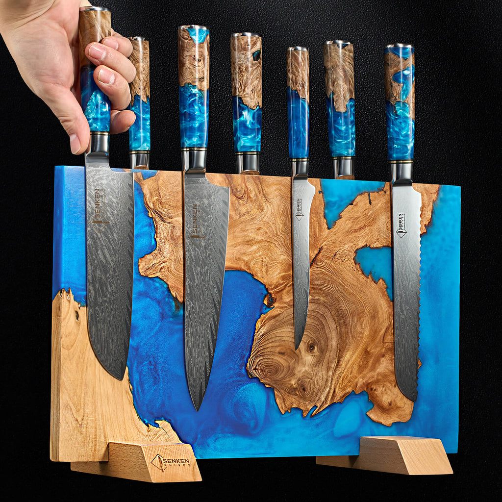 Tsunami Extra Groot Magnetisch Messenblok — Blauw Hars Burl Hout
