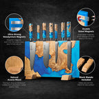 Tsunami Extra Groot Magnetisch Messenblok — Blauw Hars Burl Hout