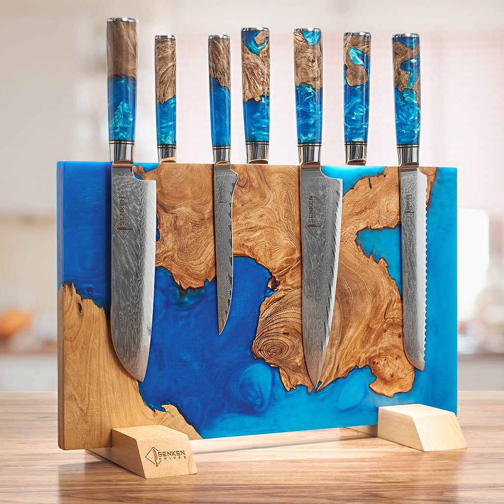 Tsunami Extra Groot Magnetisch Messenblok — Blauw Hars Burl Hout