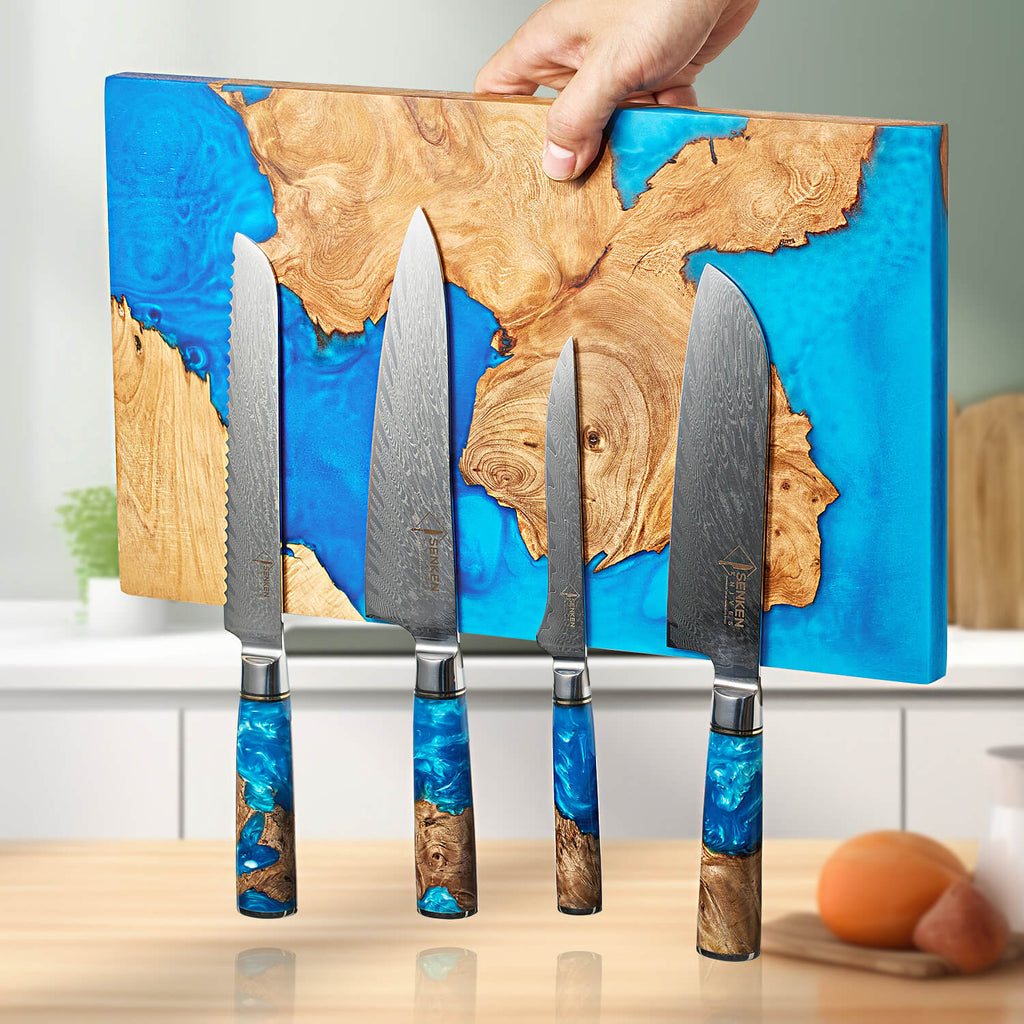 Tsunami Extra Groot Magnetisch Messenblok — Blauw Hars Burl Hout