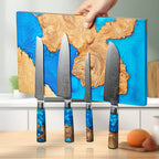 Tsunami Extra Groot Magnetisch Messenblok — Blauw Hars Burl Hout